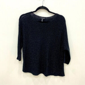 Eileen fisher black shimmer sweater blouse merino wool blend Sz Medium